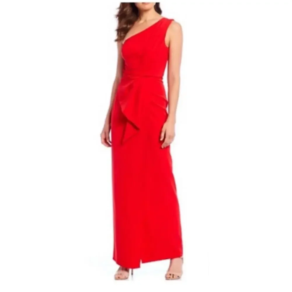 eliza j one shoulder red dress Eliza J Womens Solid One Shoulder Formal Dress Red 10